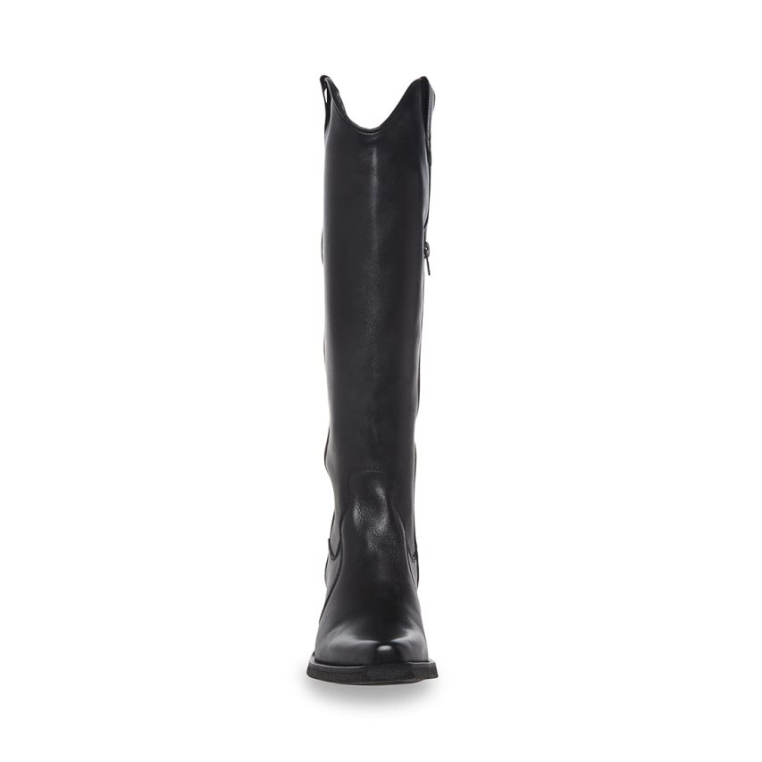 Black Steve Madden Heard Leather Women's Knee-high Boots | PH 840516QZ